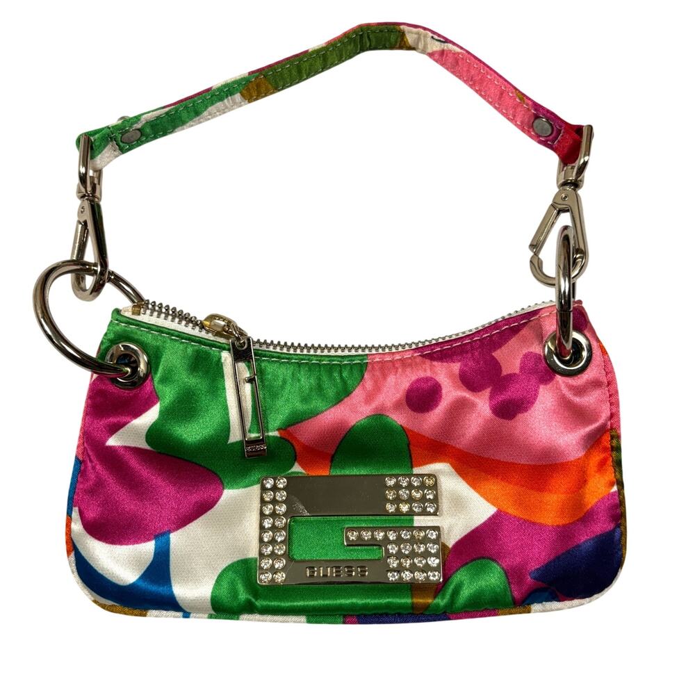 GUESS Y2K Vintage Colorful Abstract Print Rhinestone Wristlet Purse Mini Bag